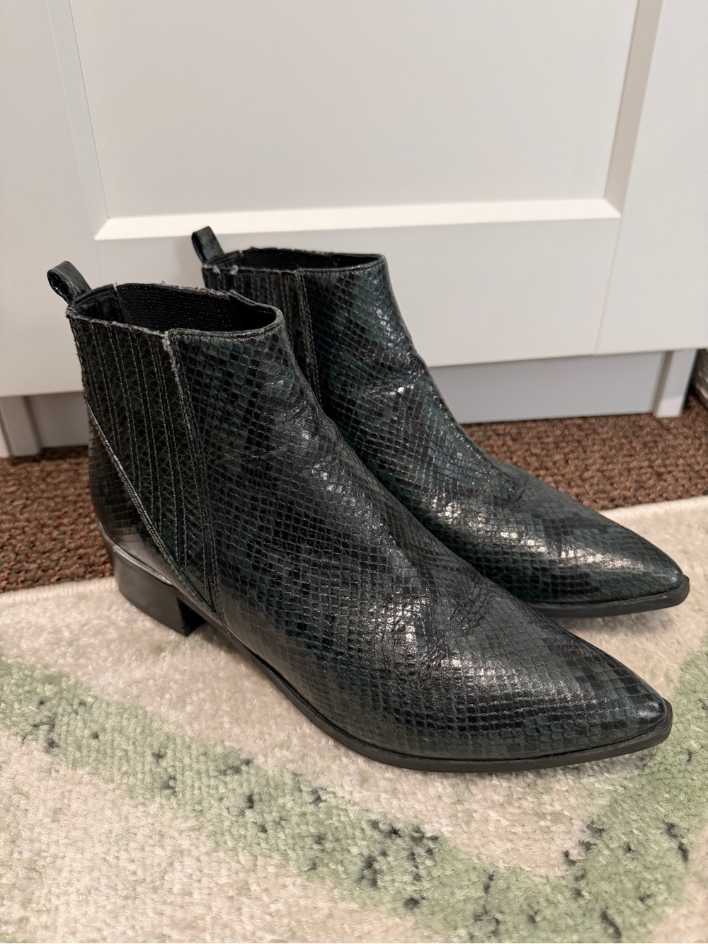Marc Fisher Black Snake-Embossed Pointed Ankle Booties